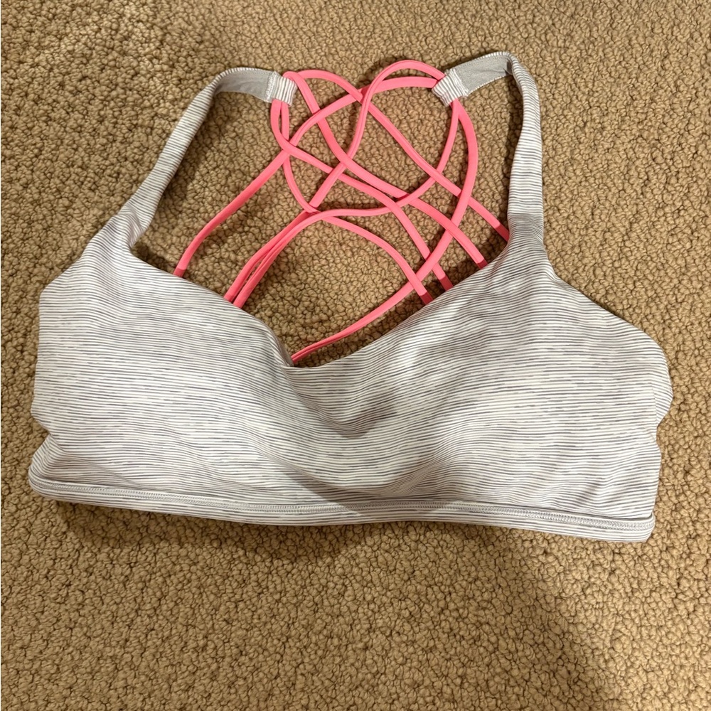 Lululemon Striped White & Pink Strappy sports bra